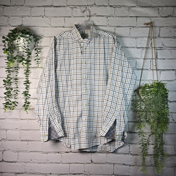 Thomas Dean Other - Thomas Dean Men's Checkered Long SL Button-Down Shirt - Blue Brown White Lg M179